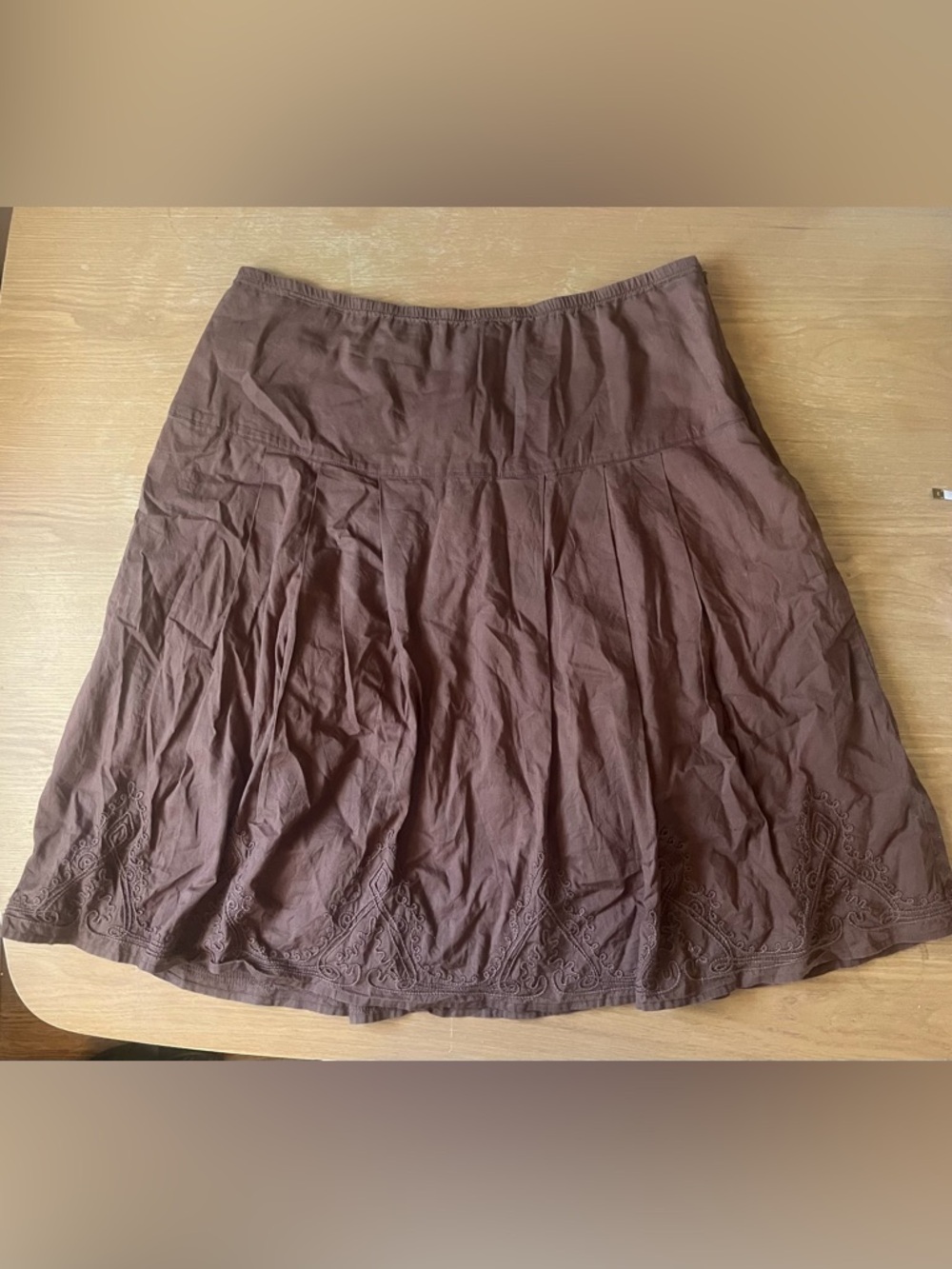 J. Jill Brown Drop Waist Skirt Women’s M 100% Cotton Embroidered